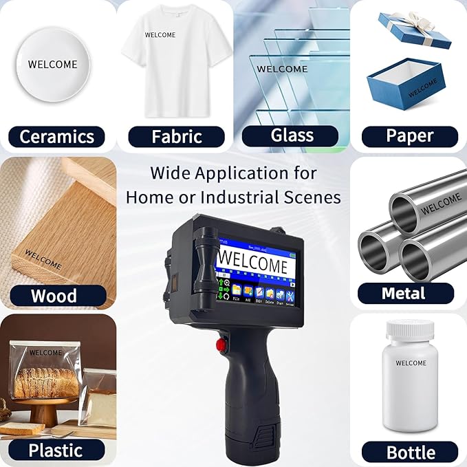 KAKAONE Handheld Inkjet Printer, 0.5" Nozzle Portable Coding Machine for QR Code Barcode Date Logo Batch Number on Metal Plastic Wood Glass Fabric Paper