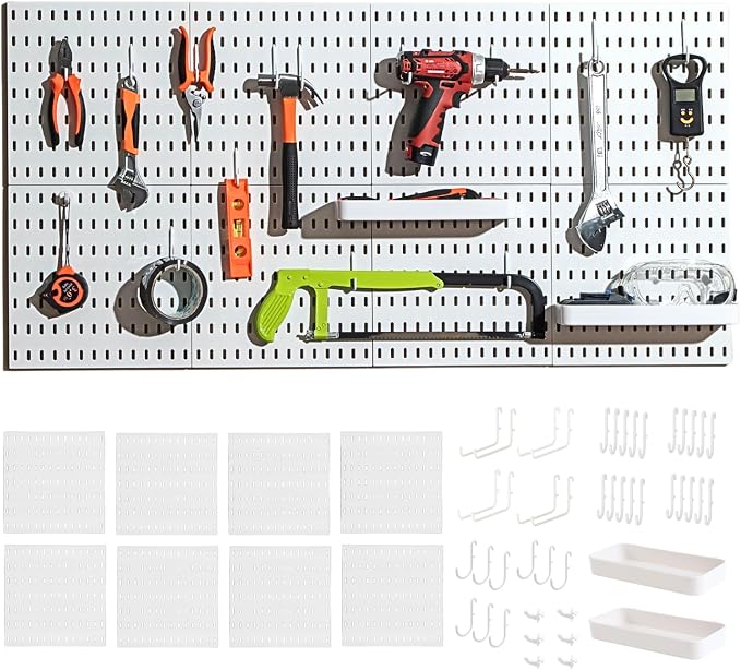 Keepo Pegboard Combination Kit, Pegboards and Accessories Modular Hanging for Wall Organizer, Crafts Organization, Ornaments Display, Nursery Storage, Peg Board (White, 44″×22″)