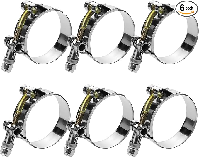T-Bolt Hose Clamps, Adjustable Working Range 1.26"-1.46"(32-37mm), 304 Stainless Steel Hose Clamps Turbo Intake Clamp for Automotive, Turbo Tubes, Intercooler Pipes (32-37mm, 6 Pack)