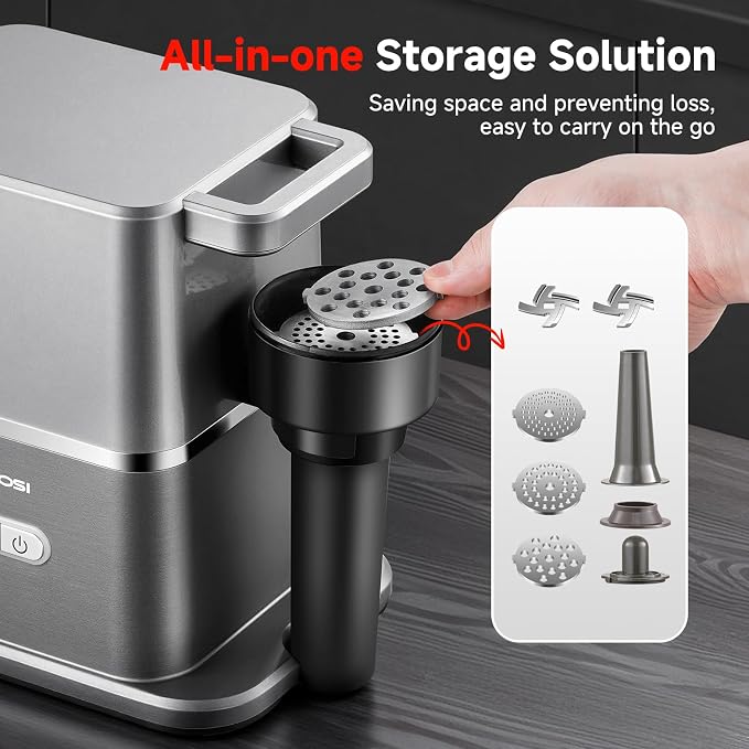 AAOBOSI Meat Grinder Electric 3000W Max with 60dB Quiet DC Motor, Auto-Reverse & Storable Food Pusher - 3 Speed Settings,Grinding, Sausage & Kibbe Making for Home Use
