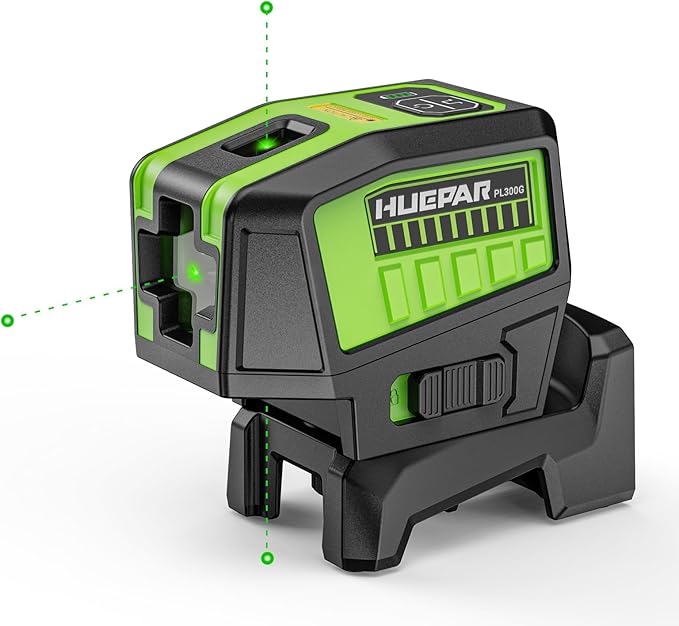 HUEPAR 3 Point Self Leveling Laser Alignment Tool with Plus Mode (98-165Ft), Laser Plumb Dots Level with 360° Magnetic Base Includes 2 AA Batteries & Hard Carrying Case - PL300G