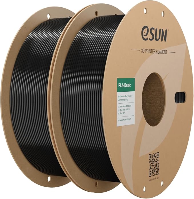 eSUN PLA Basic Filament 1.75mm, 3D Printer Filament High Speed PLA for Fast Printing, 1KG per Spool, 2 Spools High Speed 3D Printing Filament, Black