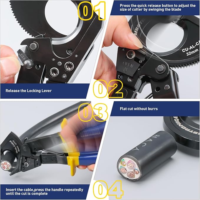 haisstronica Ratchet Cable Cutters,Heavy Duty Wire Cutters for Cutting Electrical Copper & Aluminum Cable Wire Up to 240mm²(500 Kcmil)