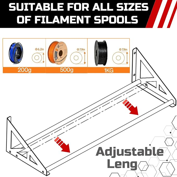 2 Pcs [LARGE] 3D Printer Filament Storage Rack, Filament Rack Wall Mount, 3D Filament Storage Shelf, Filament Spool Holder for 3D Printer Rolls, Heavy Duty Metal Organizer for Printing Studio