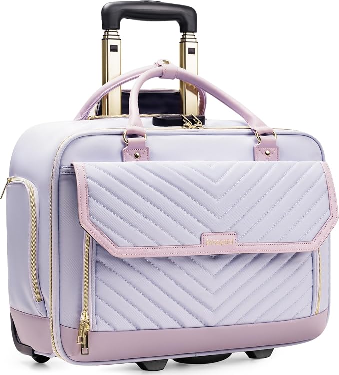 Arcoyard Rolling Laptop Bag Women, Rolling Briefcase for Women for Work, 17 Inch Computer Bag with Wheels, Fashion Flap Laptop Bag With Wheels for Work Business, TSA Friendly Design, Light Purple