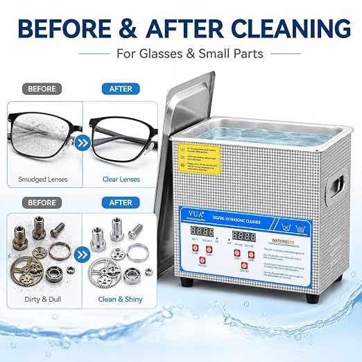 3L Ultrasonic Cleaner with Heater and Digital Timer, 40kHz 120W Professional Ultrasonic Jewelry Cleaning Machine, Stainless Steel Sonic Cleaner for Watches, Glasses, Retainers, Coins and Small Parts