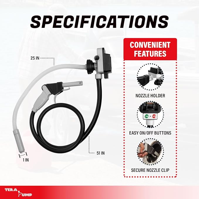 TERA PUMP Cordless Battery Powered Liquid Transfer Pump (4.0 GPM) | Compatible with DeWalt 20V & Milwaukee 18V Batteries, Automatic Shutoff Sensor, 51" Heavy-Duty Rubber Hose, 4 Adapters