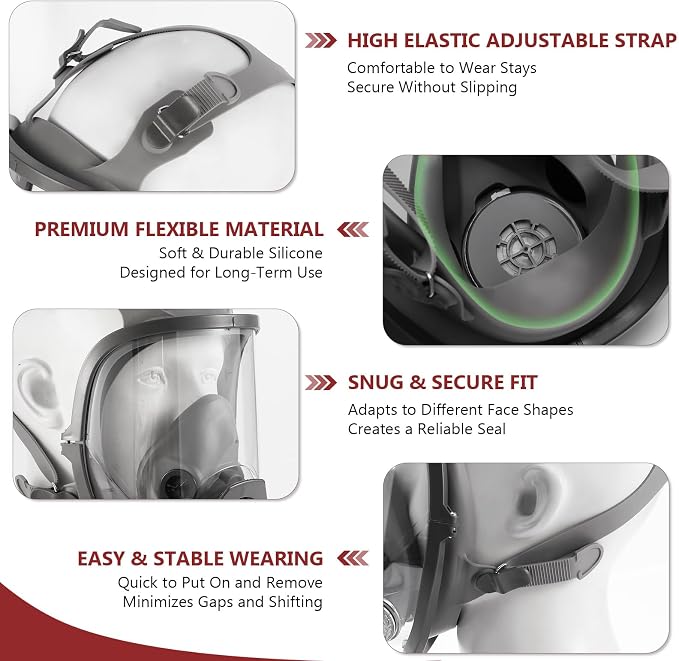 Full Face Respirator Gas Mask with 40mm Filter & Organic Vapor Cartridge, Reusable Respirator Mask for Spraying, Cutting, Sanding, Welding, Woodworking and Construction Projects