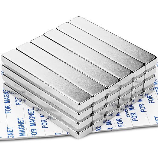 DIYMAG Neodymium Strong Magnets，24 Pcs Magnet Strip for Craft Fridge Silver | 60x10x5 mm Heavy Duty Rare Earth Magnetic Tape with Adhesive Backing on Shower Door Refrigerator Whiteboard Cabinet