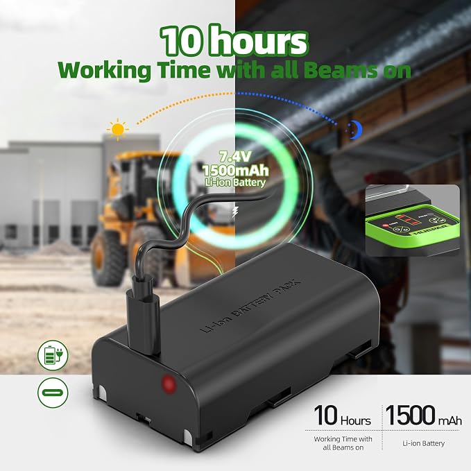 Huepar Self Leveling Laser Level Green Cross Line Laser with 2 Plumb Dots Laser Tool -360° Horizontal Line Plus 140° Vertical Level Laser with Up & Down Points - Rechargeable & Magnetic Bracket 7211CG