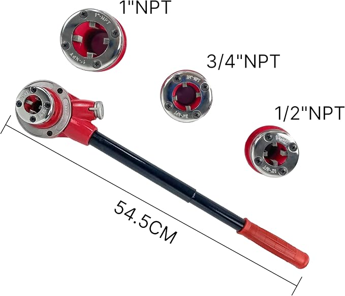 TEXALAN(R) Pipe Threading Tool with Ratchet Handle 3 Stock Dies 1/2", 3/4", 1" (NPT) plumbing