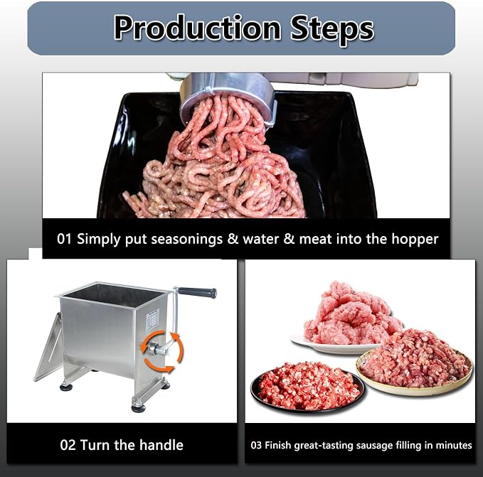 CLIVIA Meat Mixer, 15 Pound Meat Mixer for Sausage, 15lbs 7.5L Capacity Tank No Gear Box Sausage Mixer, Stainless Steel Food Processing Equipment, Hand Mixer with Lid for Meat, Sausage, Vegetable