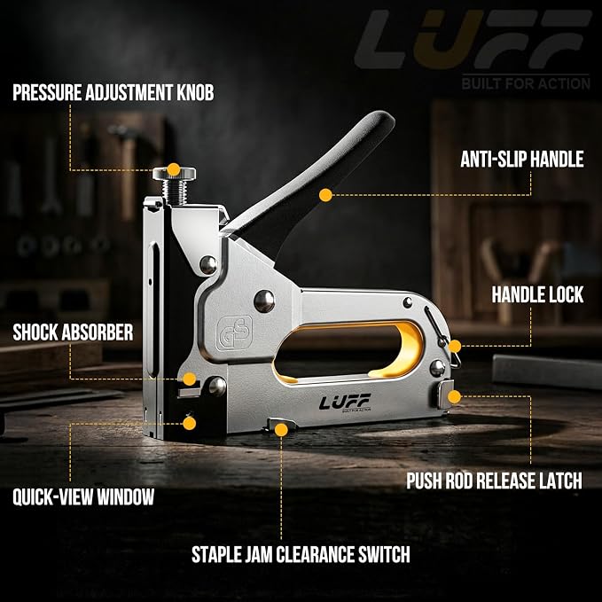 Staple Gun - LUFF 3 in 1 Heavy Duty Stapler Gun with Staple Remover and 3000 Staples for Upholstery, Manual Brad Nailer Power Adjustment Stapler Gun for Wood, Decoration, Crafts DIY