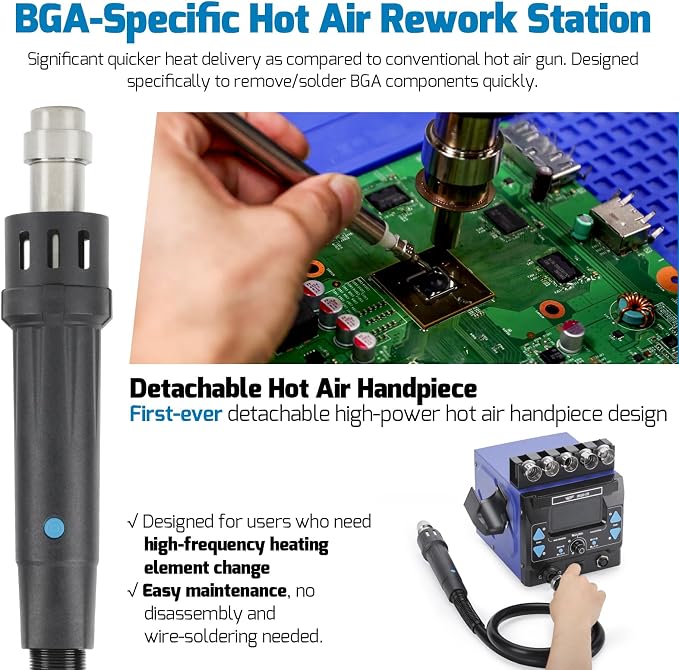WEP 992D-III 2-in-1 Soldering Station and Hot Air Rework Station - High-Power Soldering Iron Kit with C245-compatible Cartridge, 1000W Hot Air BGA Rework Station for SMD, IC Repair