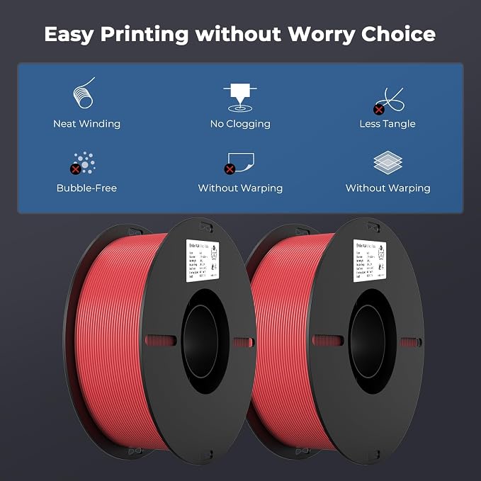Creality PLA Filament 1.75mm Bundle 2KG, High Precision +/-0.02mm 3D Printer Filament, Consistent Extrusion, Smooth Printing, 2 Pack 1KG Spool,Fits for Most FDM 3D Printers(Red*2)
