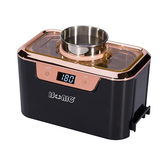 iSonic DS310 Miniaturized Commercial Ultrasonic Cleaner With Integrated Stainless Steel Beaker Holder Set For Jewelry, Cosmetic Tools, Eyeglasses, 110V 55W