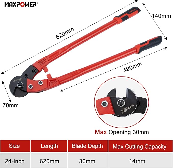 MAXPOWER Wire Cutters, 24-Inch Heavy Duty Wire Rope Cutter, Heavy Duty Strength Steel Cable Cutter for Hard Wire Ropes, Stainless Steel Wires