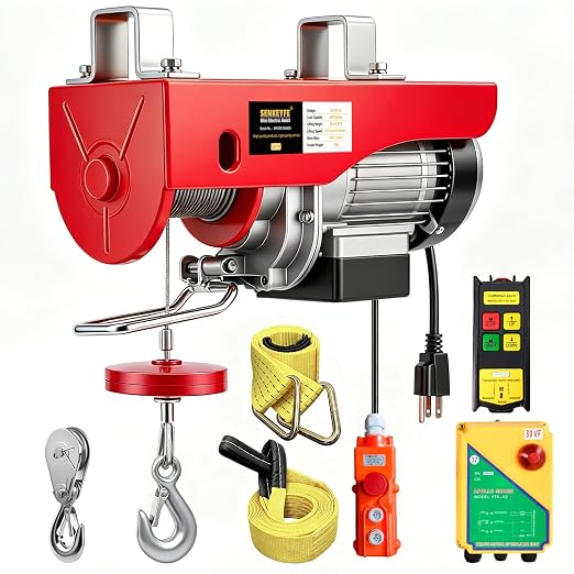 Electric Hoist 1320 lbs, 110V Electric Winch with 328 ft Wireless Remote & 13 ft Wired Remote, Single/Double Cable Lifting Height 39.4ft/20ft, Lift Hoist with Emergency Stop for Garage Warehouse Attic