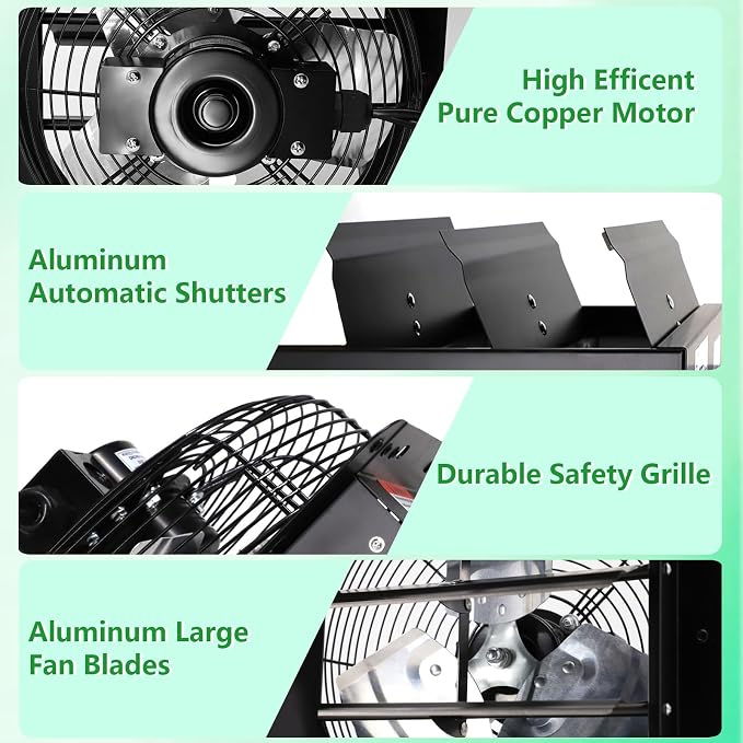 Shutter Exhaust Fan, 7 in Wall Mount Ventilation Fan w/Speed Controller Attic Vent Fan for Chicken Coops, Greenhouse, Gable, Barn, Garage, Shed Ventilator 576 CFM, 1700 RPM