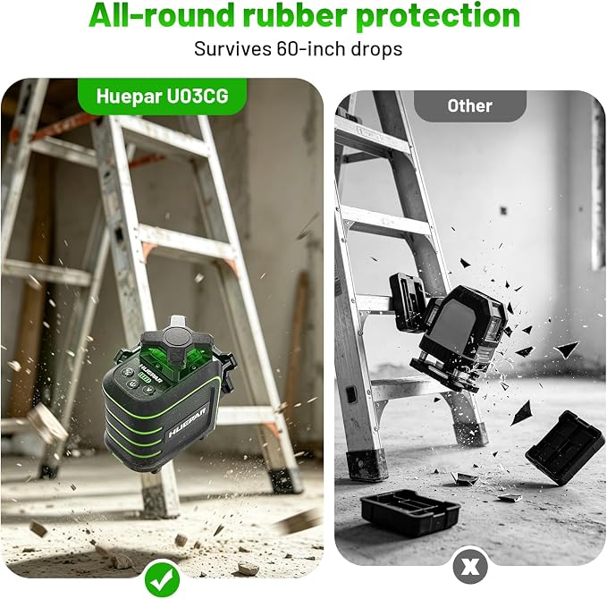 Huepar 360 Laser Level with Tripod, Self-Leveling Green Lazer Leveler Tool | 60-inch Drop Protection, Premium Storage Case, Full Accessory Set, Pulse Mode, Brightness Adjustment, Green Glasses