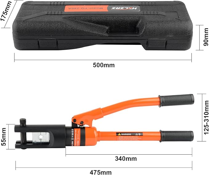 HZLZRZ Hydraulic Crimping Tool, 16 Tons Battery Cable Crimping Tool and Range 4AWG-500MCM, 10 Pairs of Dies for Kit, Yellow Battery Cable Terminal and wire crimpers (YQ/240A)