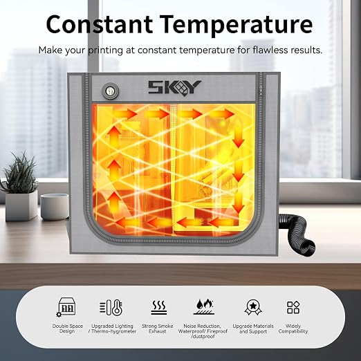 SKOUPHY Double Space Resin 3D Enclosure with Ventilation Kit LED Light, 3D Printer Vented Enclosure Tent Cover Iron Frame Eliminate Odors Isolate Noise for LCD Resin UV 3D Printer 33*18.9*28.7inch