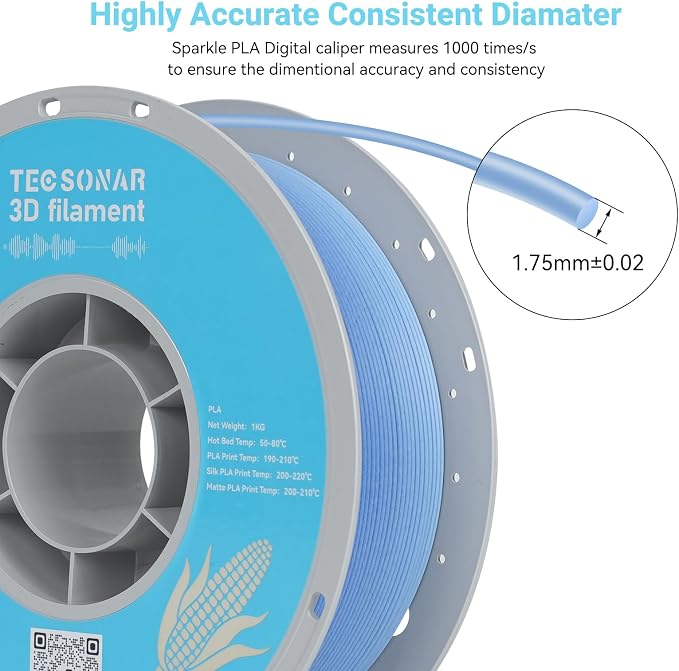 TECSONAR Matte Rainbow 3D Printer Filament 1.75mm,Gradient PLA 1kg Spool (2.2lbs), Dimensional Accuracy +/- 0.02 mm Matte Blue White