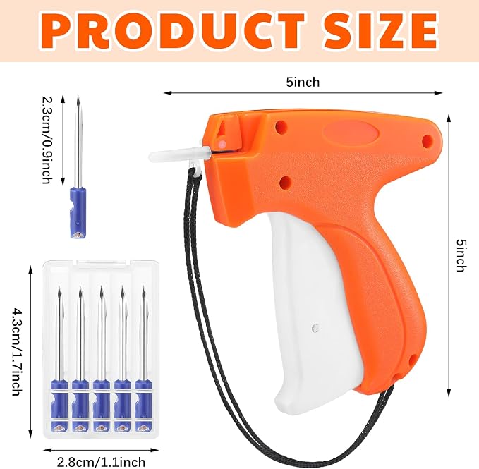 Honoson 3 Pieces Clothes Tagging Applicator Garment Tag Attacher Label Tagging Machine with 15 Pieces Steel Needles for Boutique Store Consignment Garage Yard Sale(Orange)