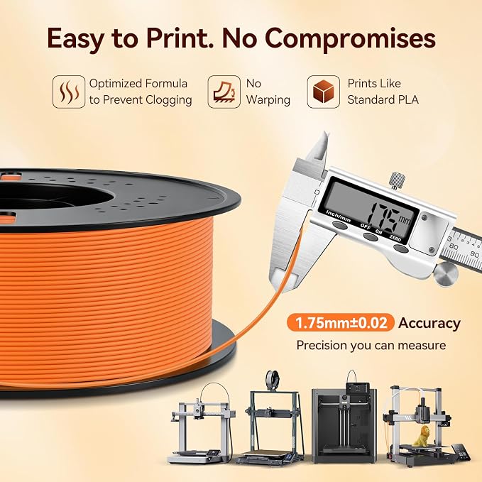 Kingroon Matte PLA Filament 1.75mm 3D Printer Filament Matte Filament 1kg Dimensional Accuracy +/- 0.02 mm (Matte Orange)
