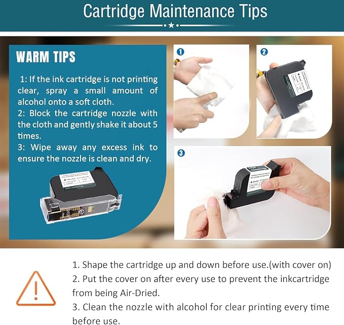 Phezer Upgraded P16 Handheld Inkjet Printer for Flat Surface with Quick-Dry Ink Cartridge, 0.5 Inch Nozzle Coding Machine for Date/Time/Barcode/QR Code/Logo (Support 25 Languages & 3 Print Precision)