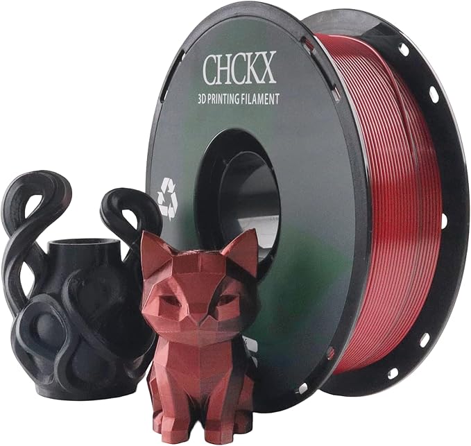 PLA 3D Printer Filament, Dual Color Silk PLA Filament, Dimensional Accuracy +/- 0.02 mm, 1 kg Spool(2.2lbs), 1.75 mm,Black Red