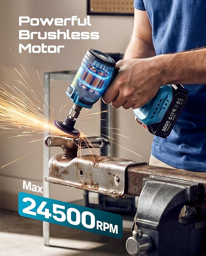 SEESII 1/4" Right Angle Die Grinder Kit, Cordless Brushless Electric Grinder w/ 2 Batteries & 23PCS 2“ Accessories, 4-Speed, Max 24500 RPM, LED Work Light, Lightweight for Grinding Deburring Engraving