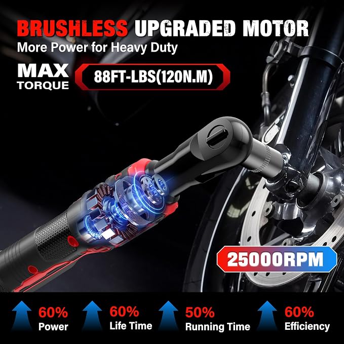 20V 3/8" Cordless Electric Ratchet Wrench Set, 88 Ft-lbs(120N.m), 500 RPM | 2PCS 2000mAh Batteries, Variable Speed, LED Light, 5 Sockets, 1/2" Adapter, 3" Extension Bar