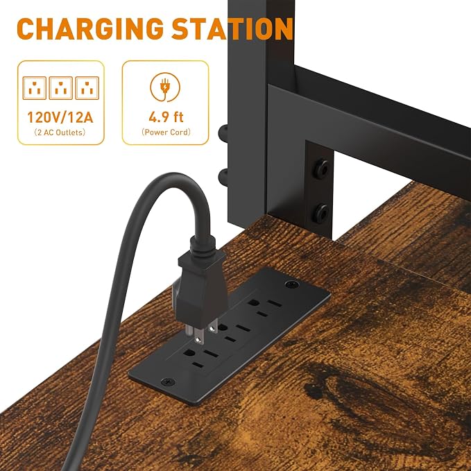ikkle 3D Printer Table with Filament Storage Rack, Heavy Duty 3D Printer Stand with Power Outlet, 4-Tier 3D Print Desk & Filament Organized for Home Offices, Workshop, Studio (Brown)