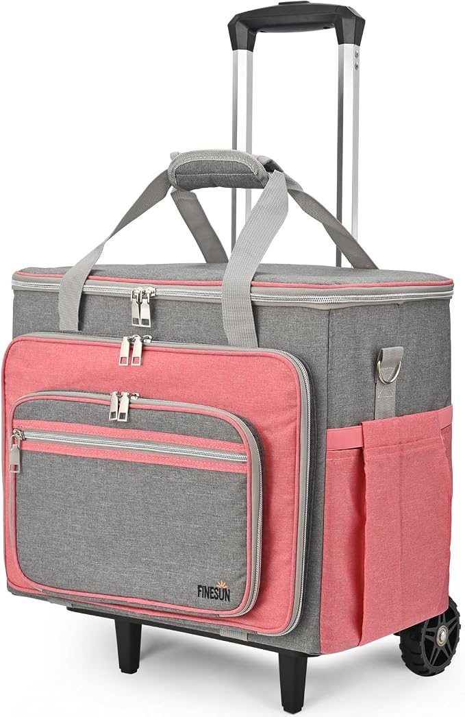 Upgraded Rolling Bag with Detachable Dolly, Heavy Duty Wheeled Teacher Bag, Multifunctional Rolling Briefcase for Work, Office, Craft Storage & Travel (Pink)