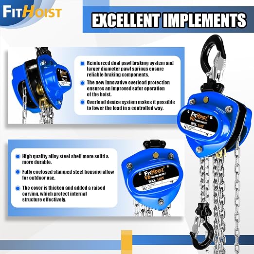 Chain Hoist 1/4 Ton 550lbs Capacity 10FT Mini Hand Chain Block Hoist with 2 Heavy Duty Hooks Heavy Duty Pulley Hoist for Garages Warehouse Automotive Machinery