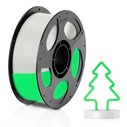 ANYCUBIC PLA 3D Printer Filament, Glow in the Dark, 3D Printing PLA Filament 1.75mm Dimensional Accuracy +/- 0.02mm, 1KG Reusable Spool (2.2 lbs), Glow Green