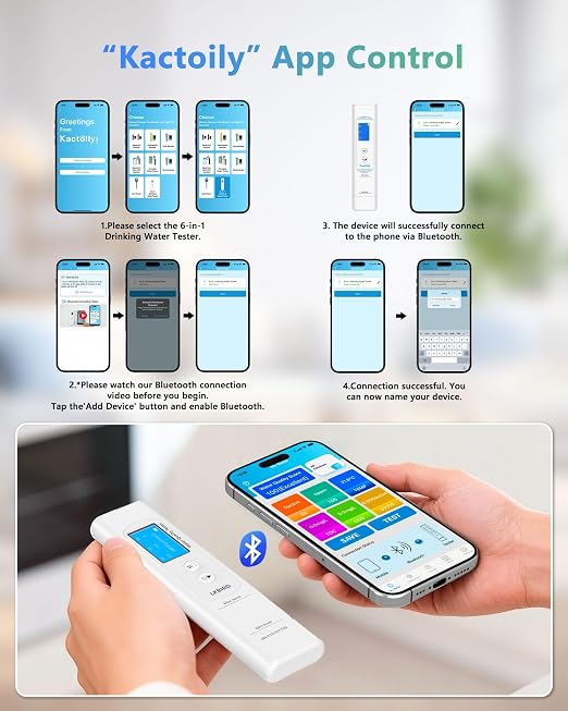 6-in-1 Smart Water Tester for Drinking Water with APP Monitoring, Digital Water Testing Kit for TDS Meter, EC, Temp, TOC, COD, UV275, Professional Water Tester for Home, Well, Tap & Outdoor.