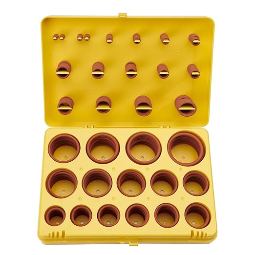 BUSY-CORNER 386 Pieces FKM O Ring Kit, Fluorocarbon 75A, 30 Metric Sizes, Chemical Resistant and Oil Resistance O-Rings for Various Chemicals, Hydraulic, Cylinders, Plumbing (Yellow Box, Brown Orings)