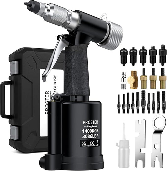 Proster Pneumatic Hydraulic Rivet Nut Set - 3086LBF Heavy-Duty Riveters Setting Kit for M4 M5 M6 M8 M10 1/4" 5/16" 3/8" Nuts with Storage Case (Black)