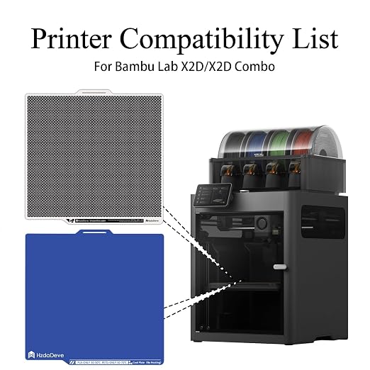 HzdaDeve X2D Vision Encoder and X2D Cool Plate Double Sided Smooth Cold Build Plate PEI Sheet Platform 257.5X257.5MM Advanced Accuracy Calibration Tool 5-Minute Calibration for Bambu Lab 3D Printer