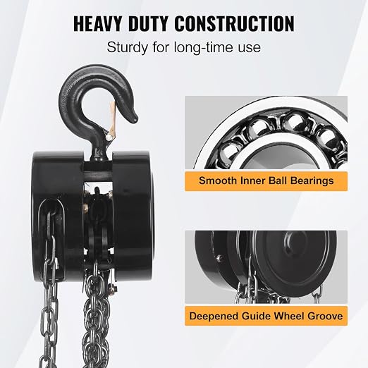 Hand Chain Hoist, 2 Ton/4400 lbs Capacity, Heavy Duty Steel Chain Fall Hoist with 10 Ft Lifting Height, Manual Chain Block Hoist with 2 Chain Hooks for Lifting in Transport & Workshop