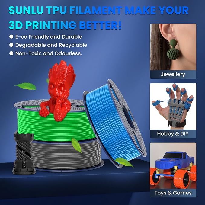 SUNLU TPU 3D Printer Filament 1.75mm, High Speed 95A TPU Filament, Flexible 3D Filament for Fast Printing, Dimensional Accuracy +/- 0.03mm, (1kg Grey, 95a TPU)