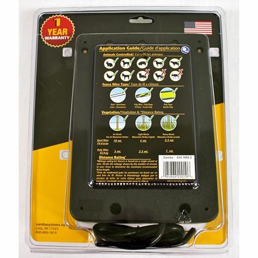Zareba 10 Mile AC Powered Low Impedance Electric Fence Charger - 0.5 Joule Output, Plug-In Electric Fence Energizer for Cattle, Horses, Pigs, Goats, Livestock, Temporary Cattle Fence Charger, EAC10M-Z