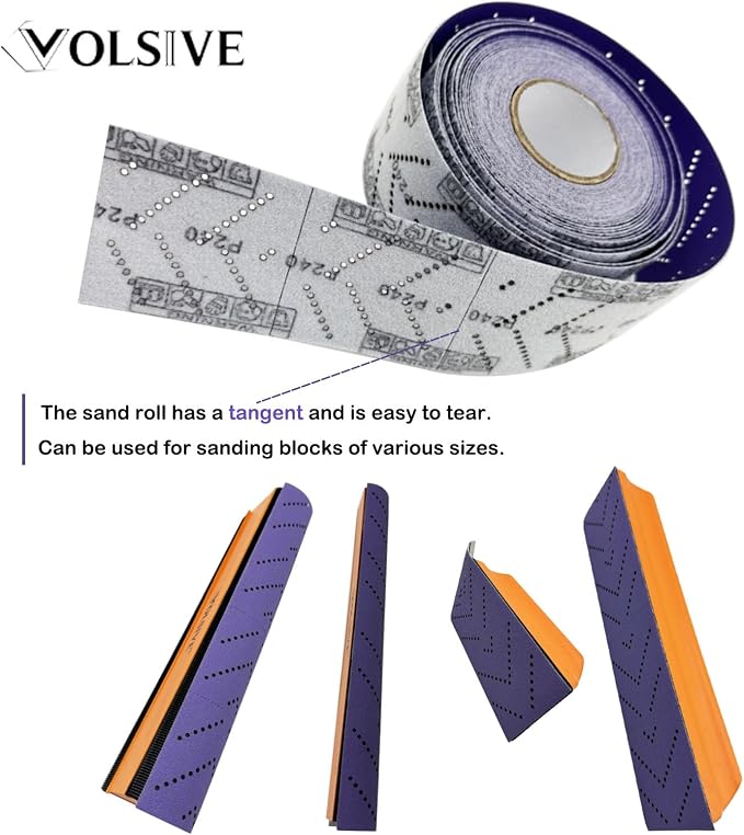 VOLSIVE Abrasive Sheet Roll Multi-Hole Sanding Roll Automotive Sandpaper Roll Clean Sand Sheet Roll for Woodworking, Auto Body Repair, 70 mm x 12 m - 320 Grit