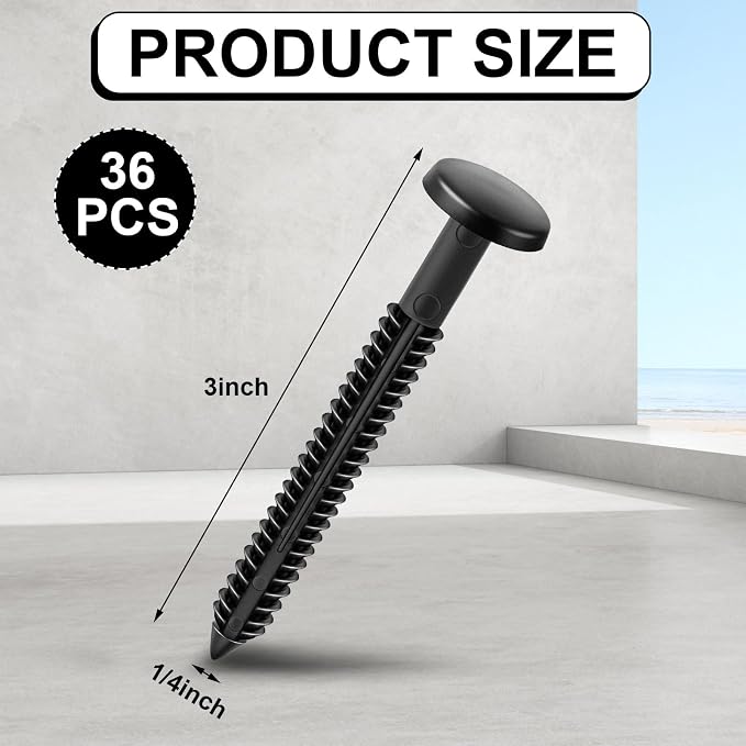 Blulu 36 Pcs 3 Inch Vinyl Shutter Fastener Window Panel Peg Lok Pin Pegs Screws Shutter Spikes Anchor (Black)