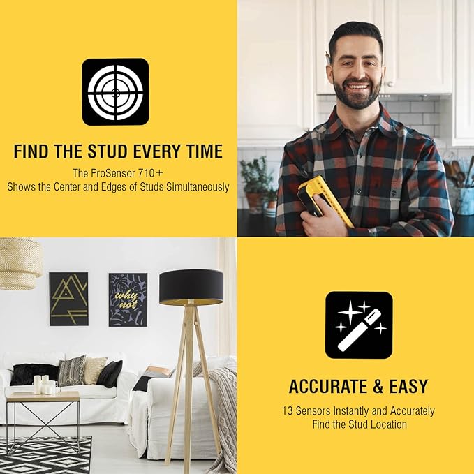 Franklin Sensors ProSensor 710+ Stud Finder with 13-Sensors, Wood & Metal Stud Detector/Wall Scanner, Built-in Bubble Level, Made in The USA