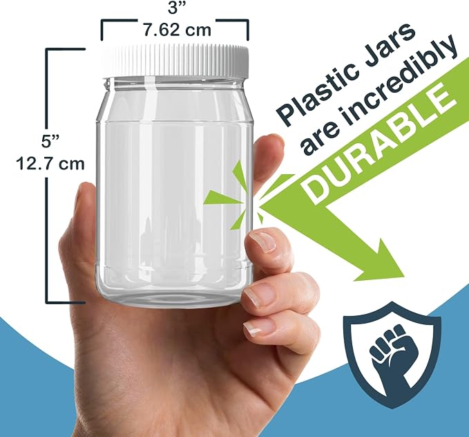 Pegboard Containers, Wall Organizer System, 16oz Clear Plastic Jar with Lid, 2-Pack, Secure and Modular for Home, Office, Craft, Garage, Storage and Organization.