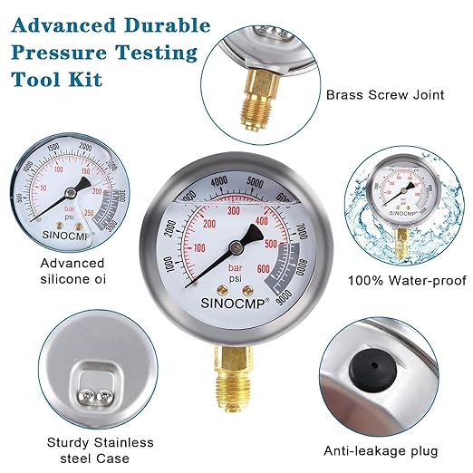 Hydraulic Pressure Test Kit with 3 Gauges 25/40/60 Mpa, 9 Couplings, 3 Test Hoses, Hydraulic Gauge Tester Set for Excavator Construction Machinery