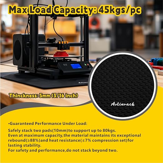 High-Rebound Anti Vibration Pads Set, 2PCS Vibration Damping Mat for Noise Reduction & Higher Print Accuracy, 22'' x 22'' Base Mat for 3D Printer, CNC Router Machine, Laser Engravers